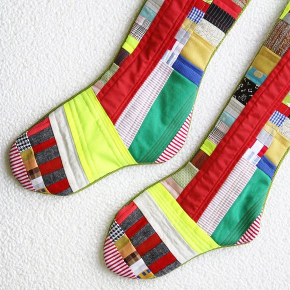 PAIR OF QUILTED HOLIDAY STOCKING - OOAK! (F.1&F.2) - Picture 5 of 10